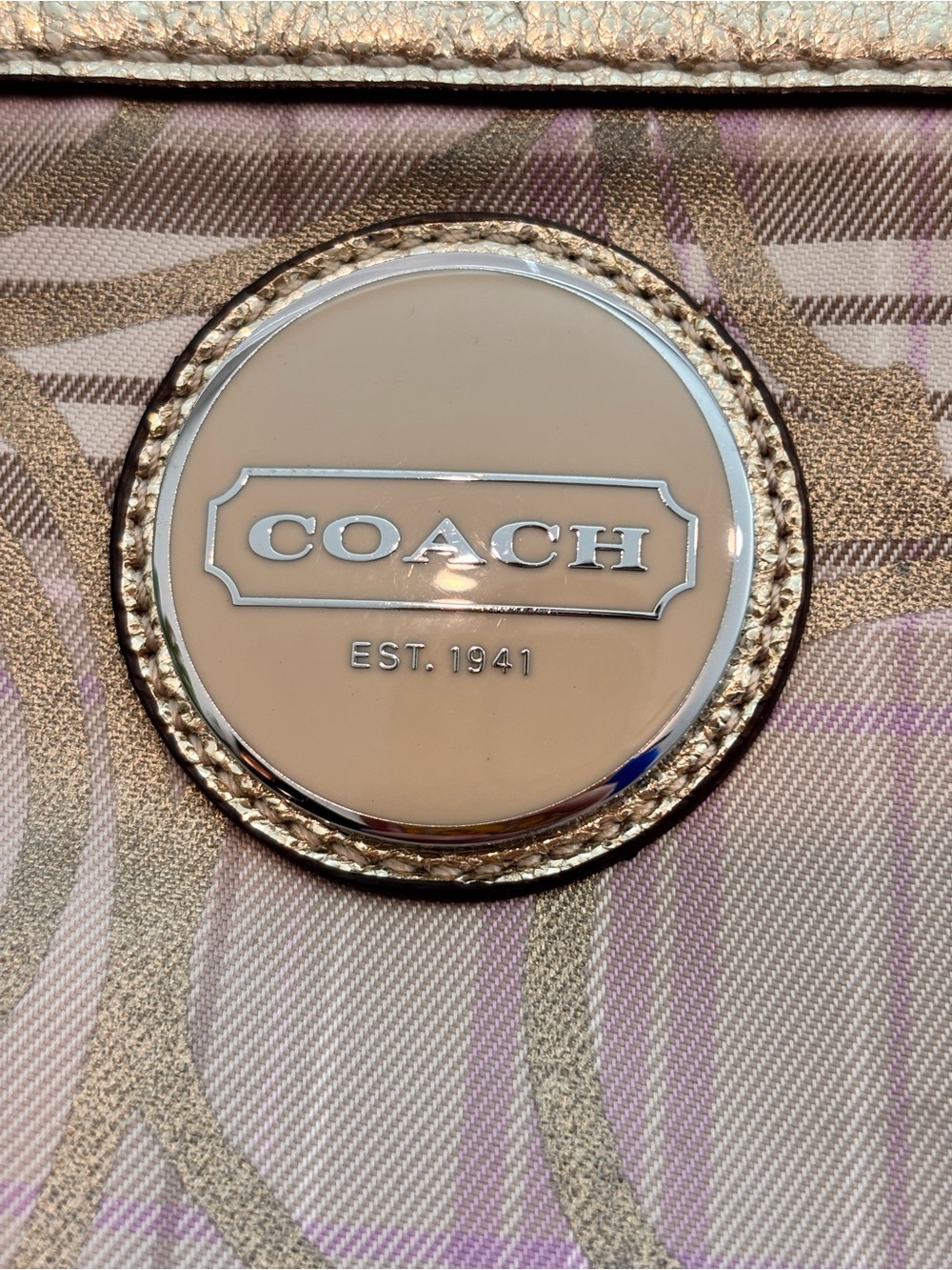 COACH Signature Stripe Plaid Tartan Tote - Picture 2 of 13